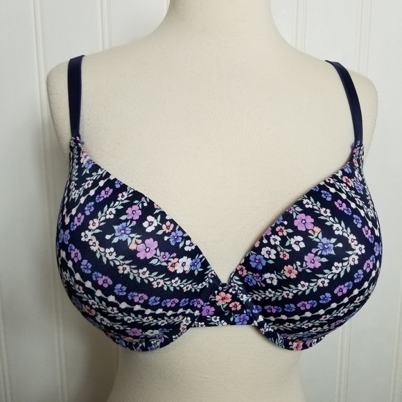 PINK Victoria's Secret Bra Womens Size 36DD Blue Floral Print Push Up Lingerie - Picture 2 of 11